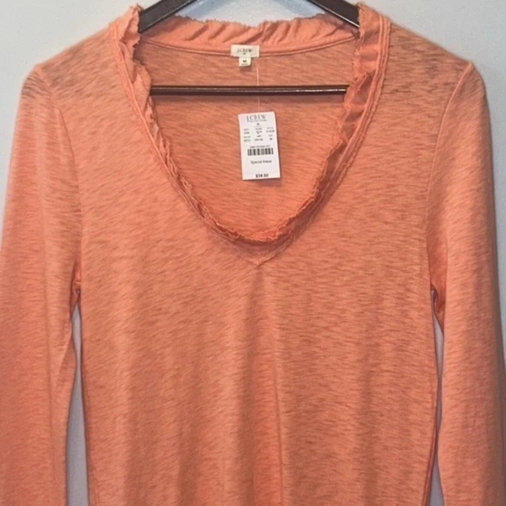 J.Crew Orange 3/4 Sleeve/ Ruffled‎ V-Neck/Blouse/ Size Medium 